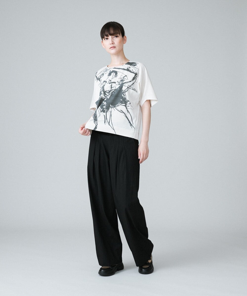 RSLJT19430 TRUNK HIROKO KOSHINO(ヒロココシノ) 【洗濯機で洗える】ピンストライプワイドシルエットパンツ ブラック