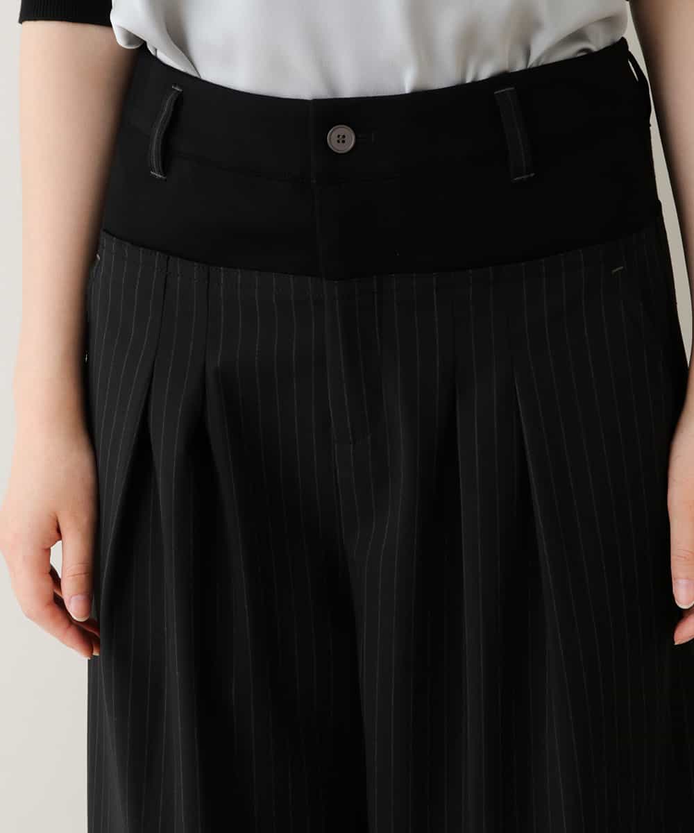 RSLJT19430 TRUNK HIROKO KOSHINO(ヒロココシノ) 【洗濯機で洗える】ピンストライプワイドシルエットパンツ ブラック