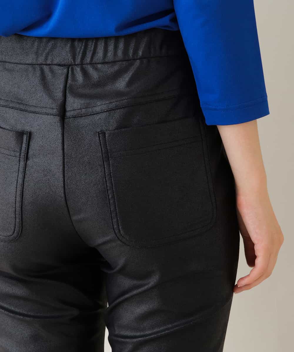RSLJT21360 TRUNK HIROKO KOSHINO(ヒロココシノ) 【洗濯機で洗える】ストレッチレザースリムパンツ ブラック