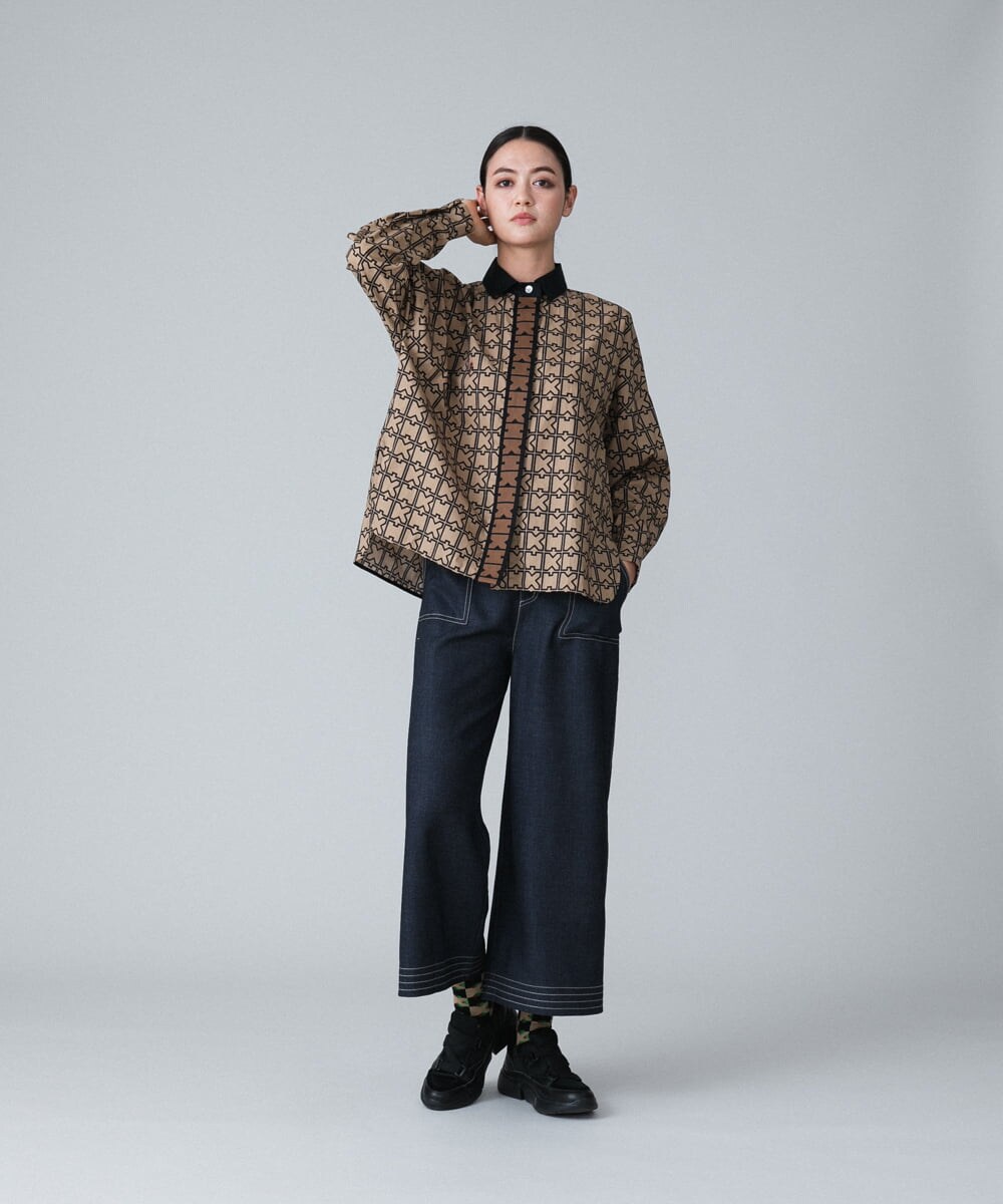 RSLJT32390 TRUNK HIROKO KOSHINO(ヒロココシノ) 【洗濯機で洗える】デニムライクワイドシルエットパンツ ネイビー