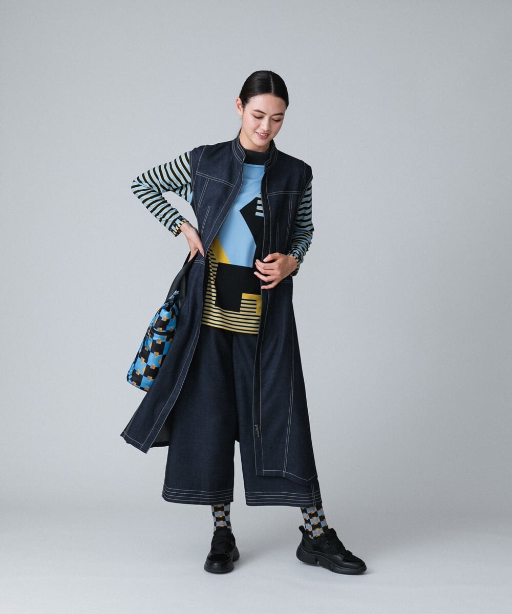 RSLJT32390 TRUNK HIROKO KOSHINO(ヒロココシノ) 【洗濯機で洗える】デニムライクワイドシルエットパンツ ネイビー