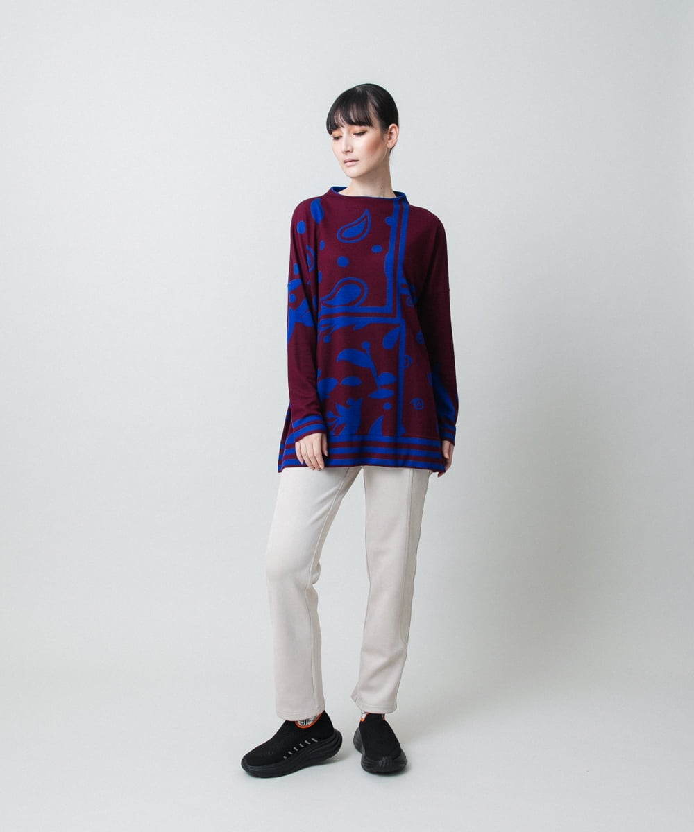 RSPAE12430 TRUNK HIROKO KOSHINO(ヒロココシノ) 幾何ペイズリーボックスシルエットチュニック/日本製/洗える ブルー