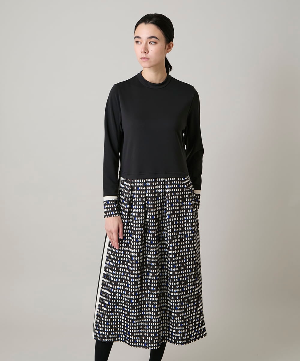RSPAE19690 TRUNK HIROKO KOSHINO(ヒロココシノ) 小付きドット切り替えプリントコンビワンピース/洗える ブラック