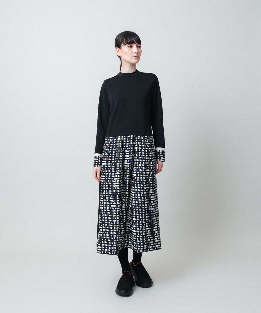 RSPAE19690 TRUNK HIROKO KOSHINO(ヒロココシノ) 小付きドット切り替えプリントコンビワンピース/洗える ブラック