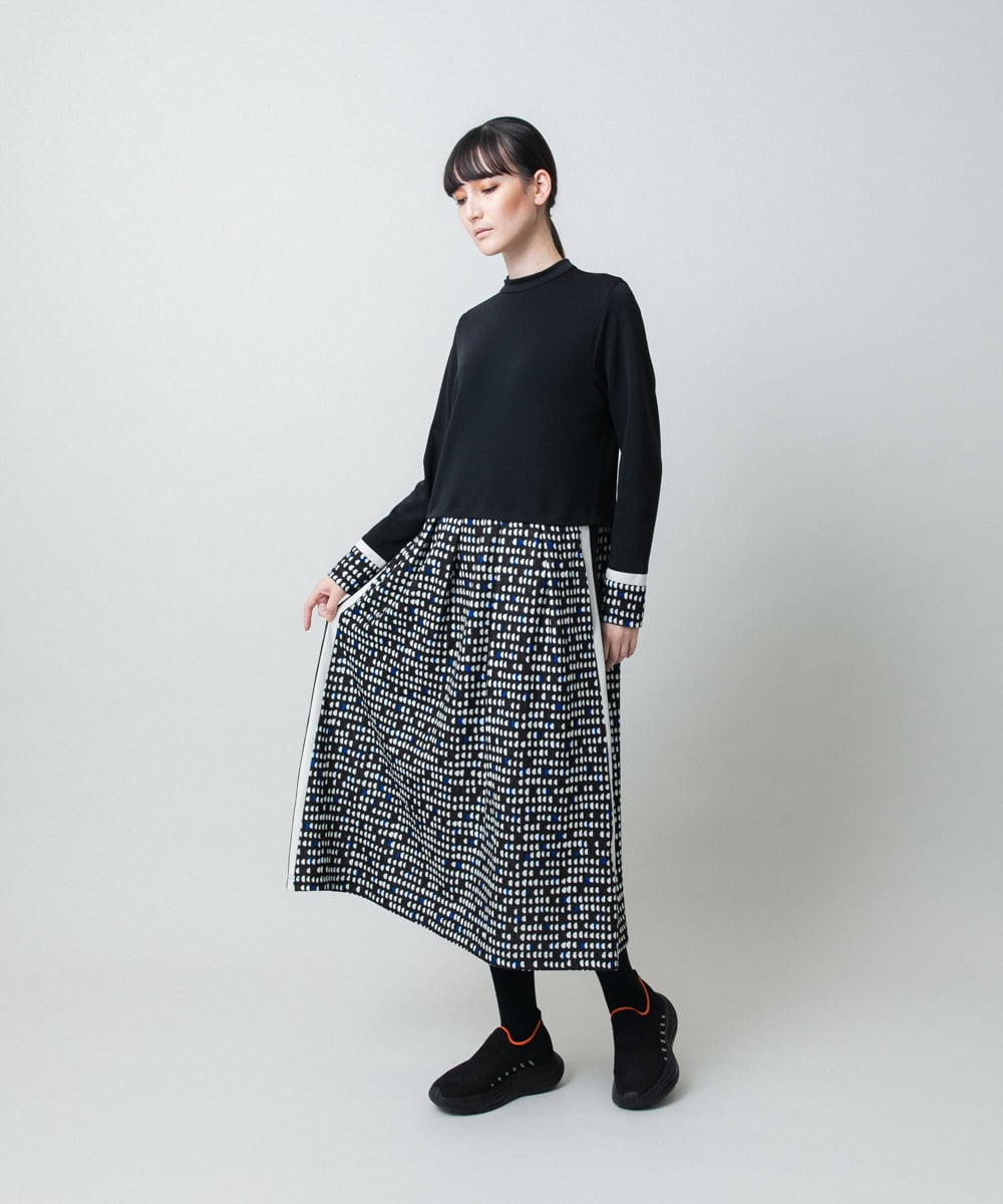 RSPAE19690 TRUNK HIROKO KOSHINO(ヒロココシノ) 小付きドット切り替えプリントコンビワンピース/洗える ブラック