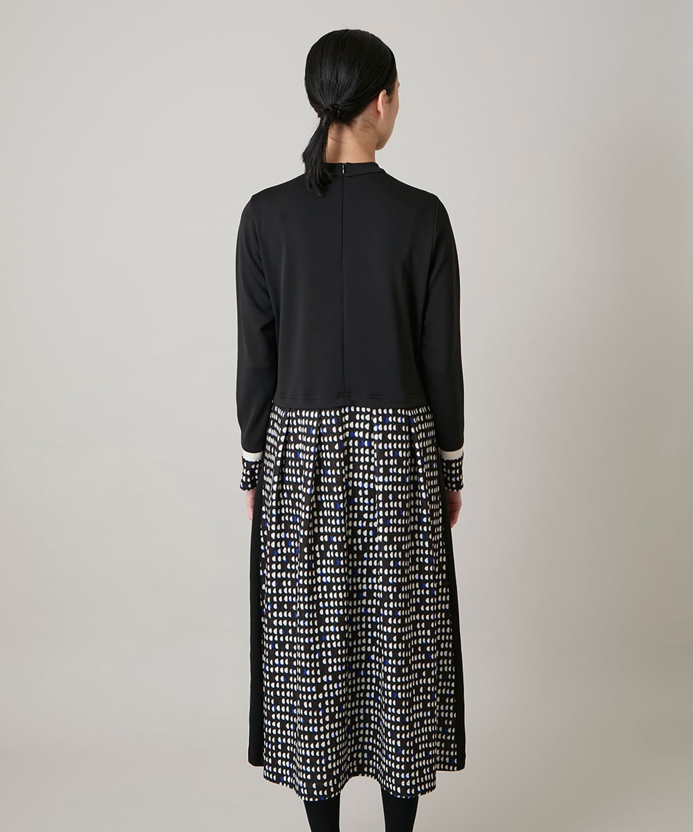 RSPAE19690 TRUNK HIROKO KOSHINO(ヒロココシノ) 小付きドット切り替えプリントコンビワンピース/洗える ブラック