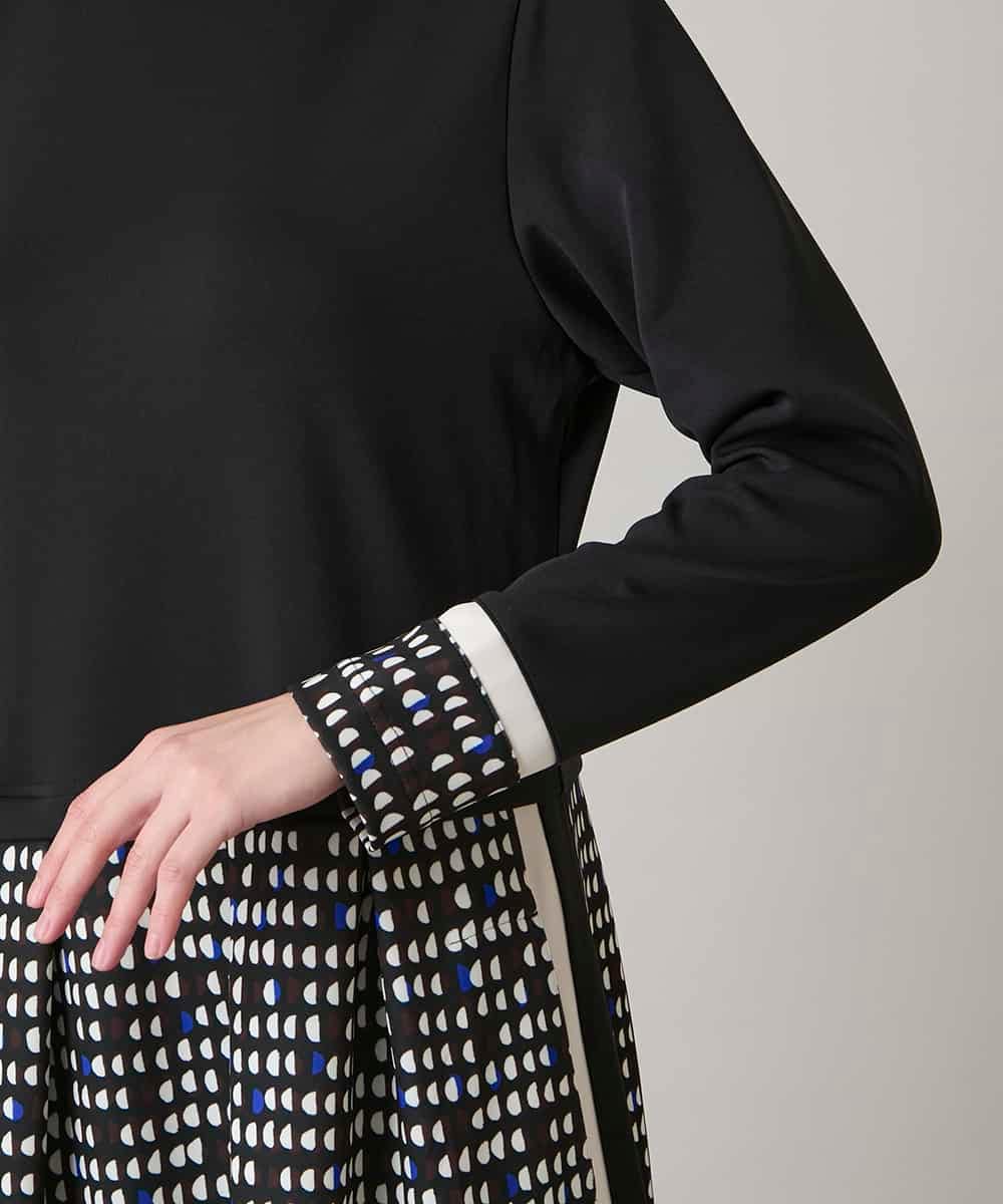 RSPAE19690 TRUNK HIROKO KOSHINO(ヒロココシノ) 小付きドット切り替えプリントコンビワンピース/洗える ブラック