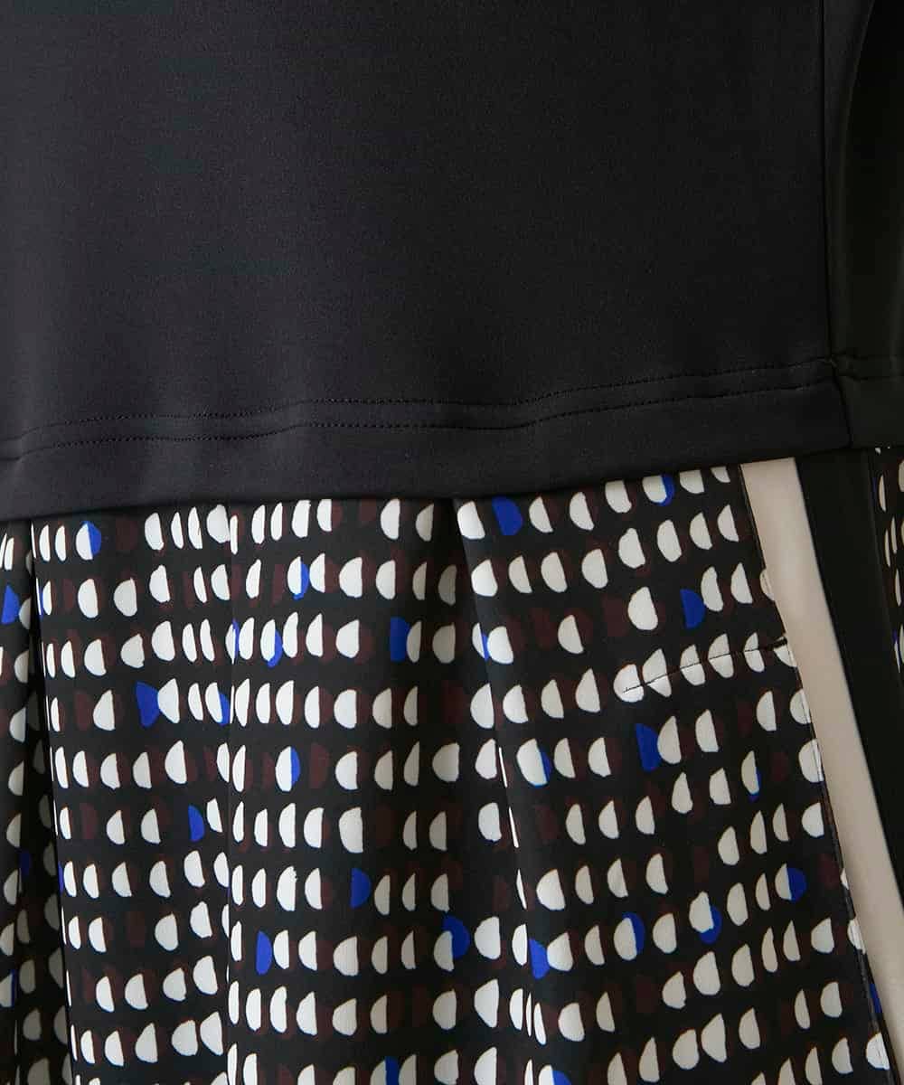 RSPAE19690 TRUNK HIROKO KOSHINO(ヒロココシノ) 小付きドット切り替えプリントコンビワンピース/洗える ブラック