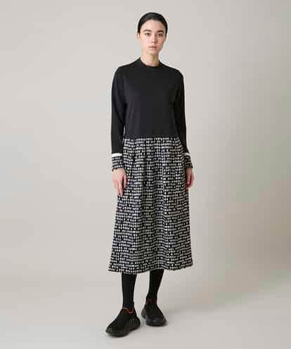 RSPAE19690  小付きドット切り替えプリントコンビワンピース/洗える