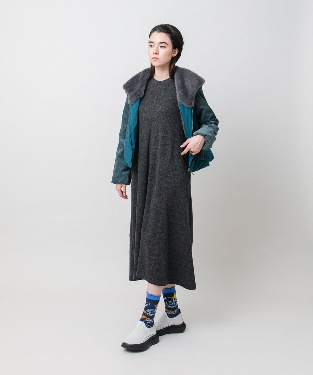 RSPAH10590 TRUNK HIROKO KOSHINO(ヒロココシノ) ステッチアクセントAラインワンピース ダークグレー