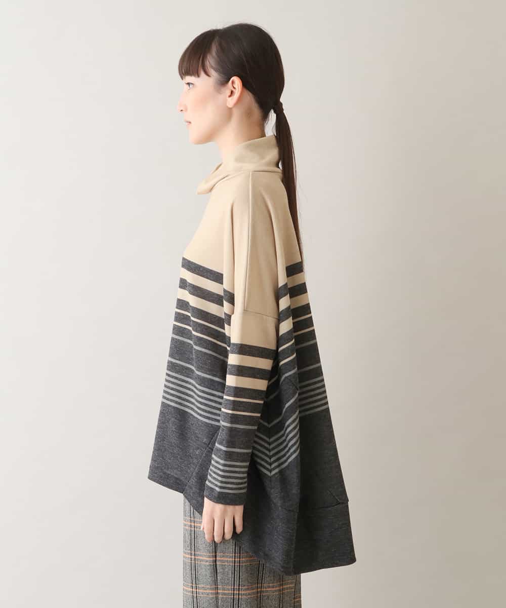 RSPAW15390 TRUNK HIROKO KOSHINO(ヒロココシノ) 【洗える】パネルボーダーハイネックチュニック ベージュ