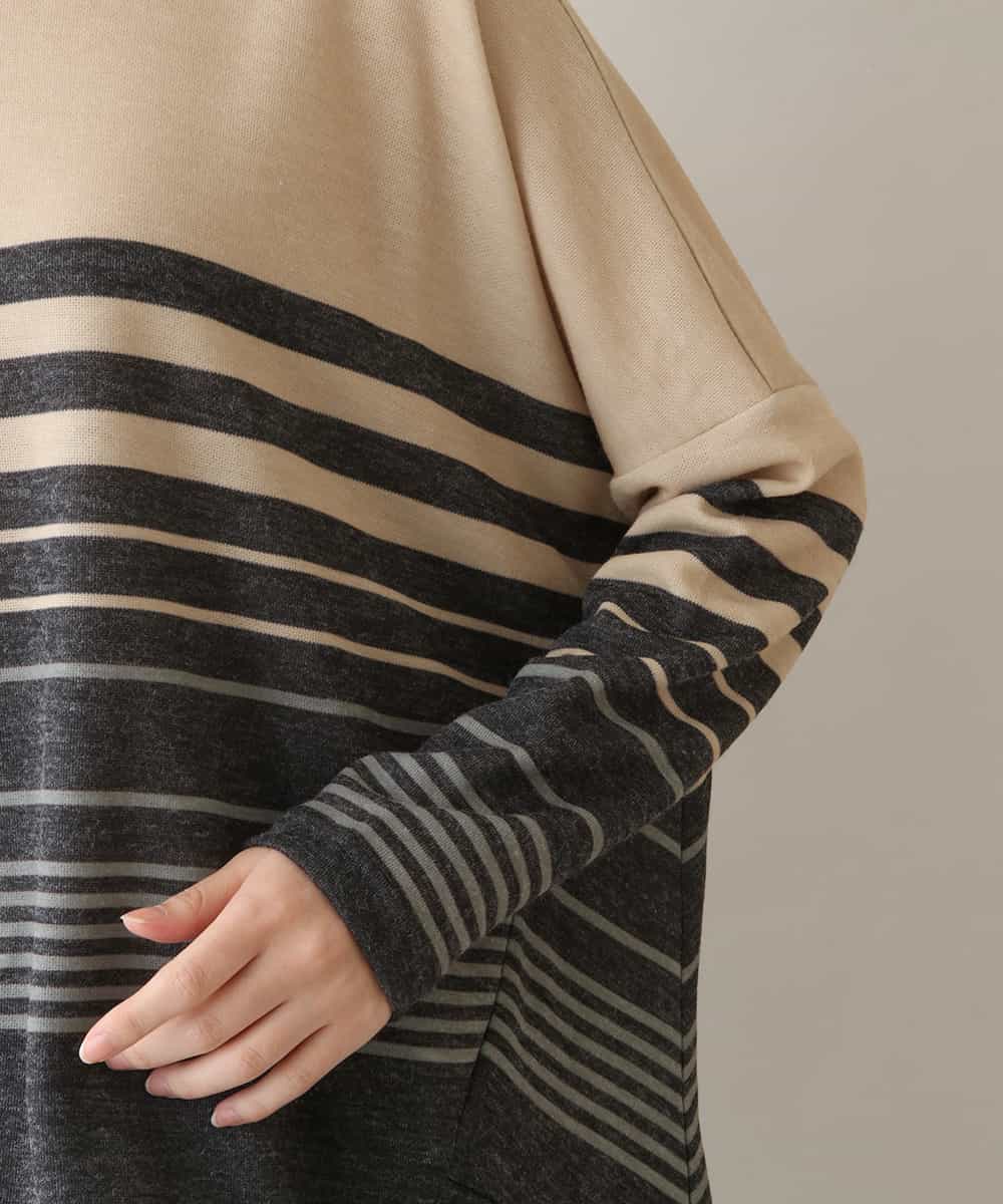 RSPAW15390 TRUNK HIROKO KOSHINO(ヒロココシノ) 【洗える】パネルボーダーハイネックチュニック ベージュ