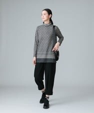 RSPAW16360 TRUNK HIROKO KOSHINO(ヒロココシノ) 【洗える】ジオメトリックボーダーハイネックチュニック ベージュ