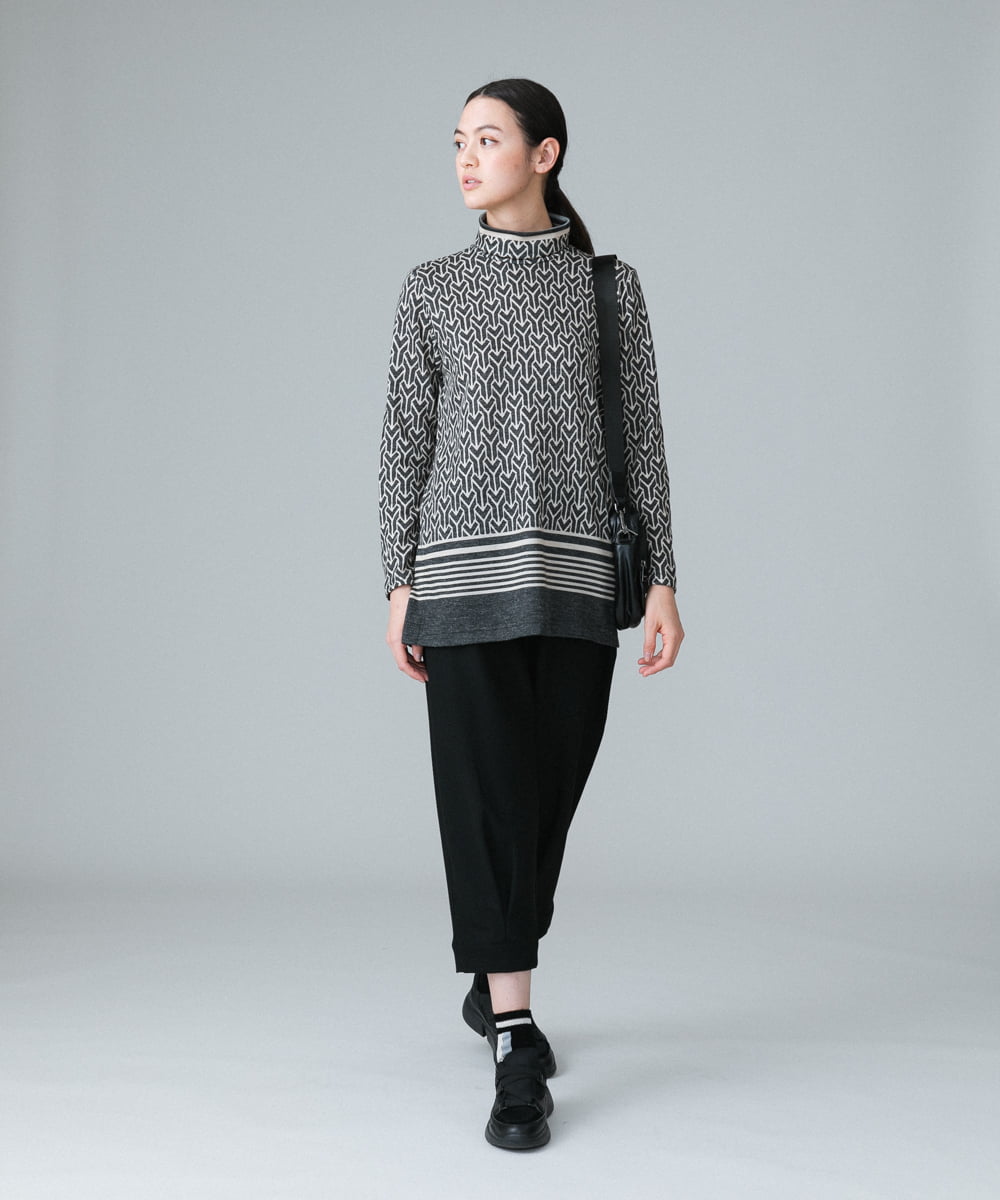 RSPAW16360 TRUNK HIROKO KOSHINO(ヒロココシノ) 【洗える】ジオメトリックボーダーハイネックチュニック ベージュ