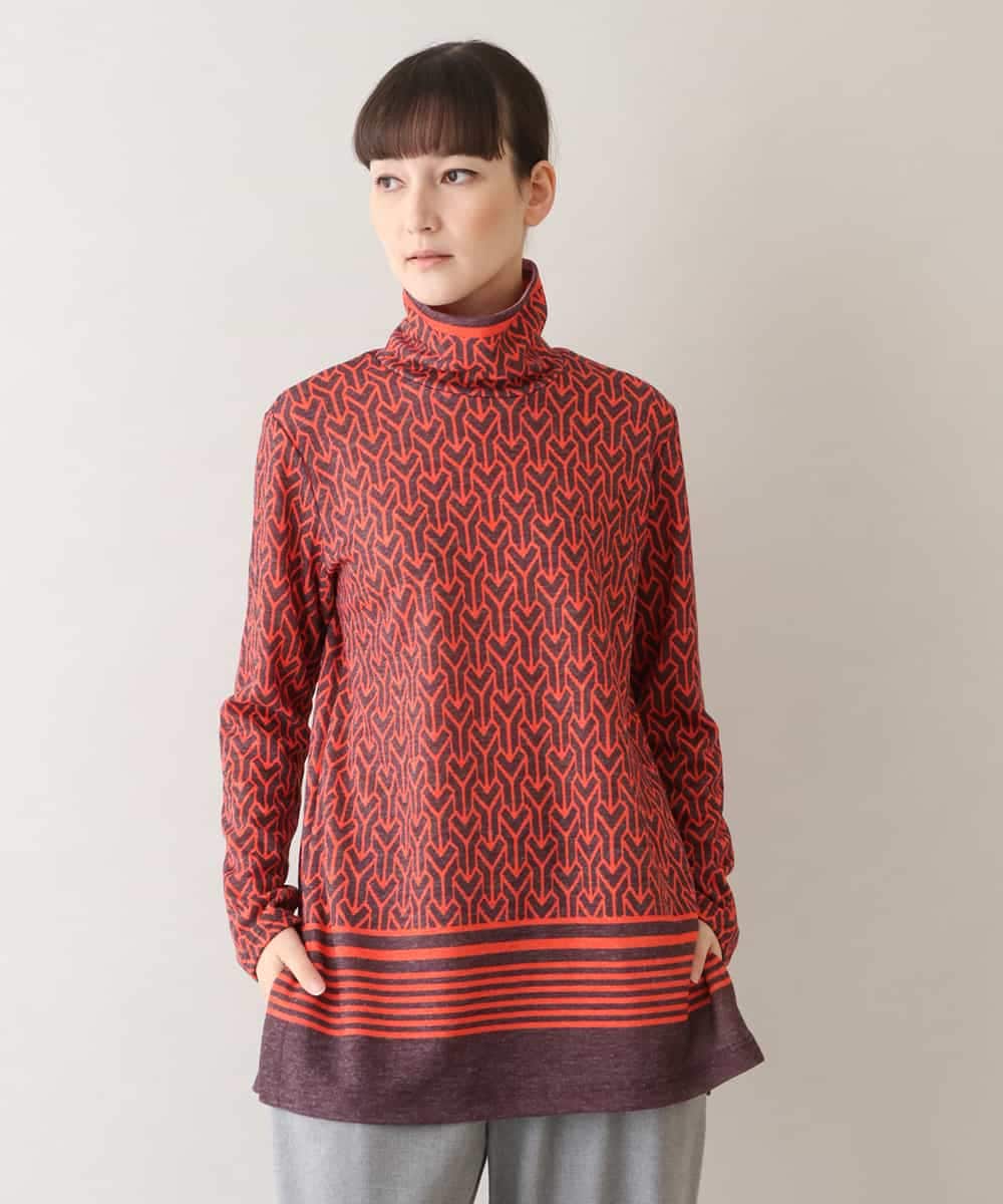 RSPAW16360 TRUNK HIROKO KOSHINO(ヒロココシノ) 【洗える】ジオメトリックボーダーハイネックチュニック ピンク