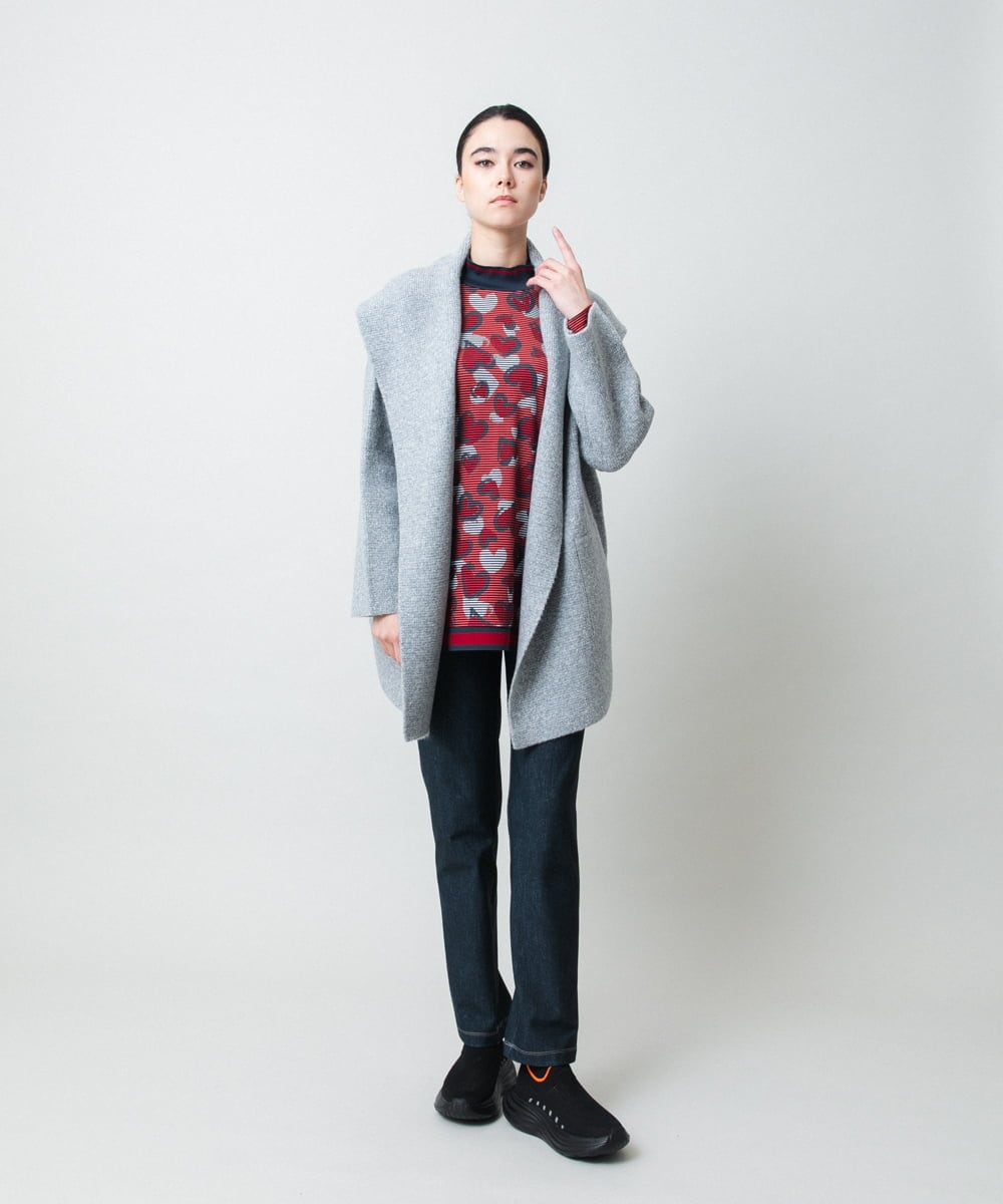 RSPCD04470 TRUNK HIROKO KOSHINO(ヒロココシノ) ハートアニマル柄ボーダーデザインチュニック /洗える レッド