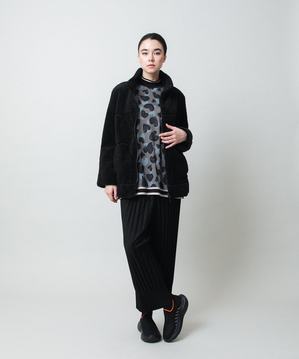 RSPCD04470 TRUNK HIROKO KOSHINO(ヒロココシノ) ハートアニマル柄ボーダーデザインチュニック /洗える レッド