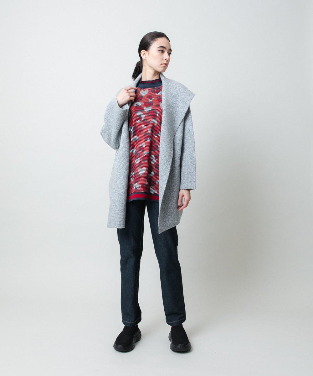 RSPCD04470 TRUNK HIROKO KOSHINO(ヒロココシノ) ハートアニマル柄ボーダーデザインチュニック /洗える レッド