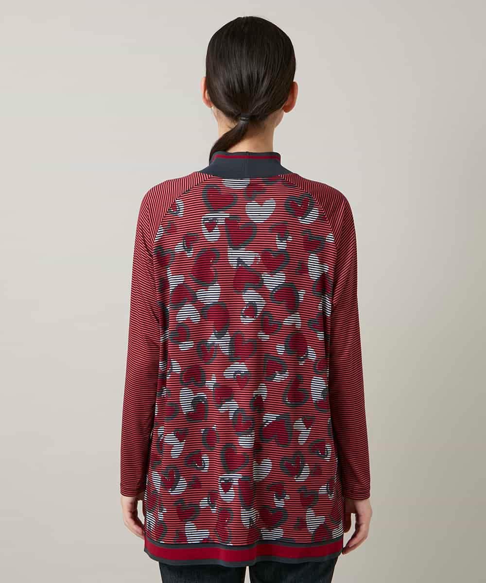 RSPCD04470 TRUNK HIROKO KOSHINO(ヒロココシノ) ハートアニマル柄ボーダーデザインチュニック /洗える レッド