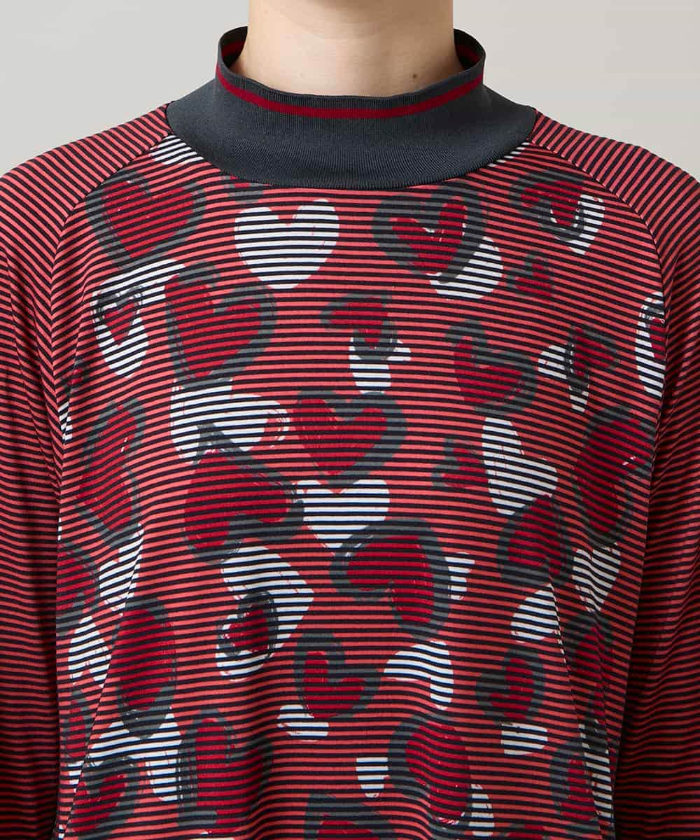 RSPCD04470 TRUNK HIROKO KOSHINO(ヒロココシノ) ハートアニマル柄ボーダーデザインチュニック /洗える レッド