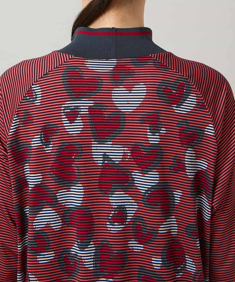 RSPCD04470 TRUNK HIROKO KOSHINO(ヒロココシノ) ハートアニマル柄ボーダーデザインチュニック /洗える レッド