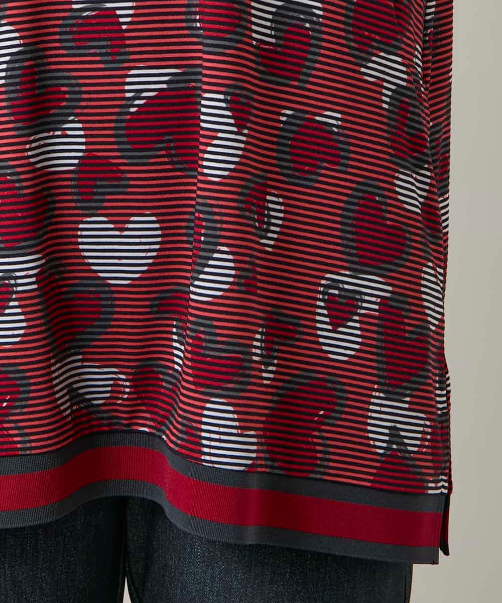 RSPCD04470 TRUNK HIROKO KOSHINO(ヒロココシノ) ハートアニマル柄ボーダーデザインチュニック /洗える レッド