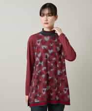 RSPCD04470 TRUNK HIROKO KOSHINO(ヒロココシノ) ハートアニマル柄ボーダーデザインチュニック /洗える レッド