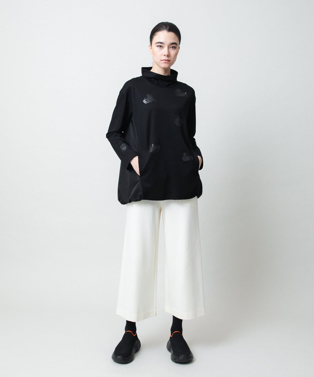 RSPCD10490 TRUNK HIROKO KOSHINO(ヒロココシノ) ハートモチーフドッキングデザインチュニック /日本製/洗える ブラック