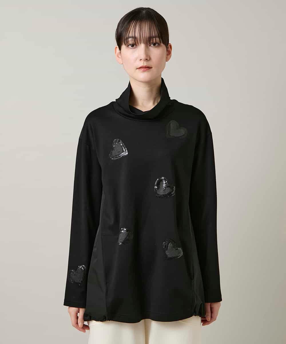 RSPCD10490 TRUNK HIROKO KOSHINO(ヒロココシノ) ハートモチーフドッキングデザインチュニック /日本製/洗える ブラック