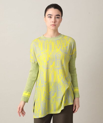 RSPED05490 TRUNK HIROKO KOSHINO ロゴプリントジョイントリブチュニック /日本製/洗える