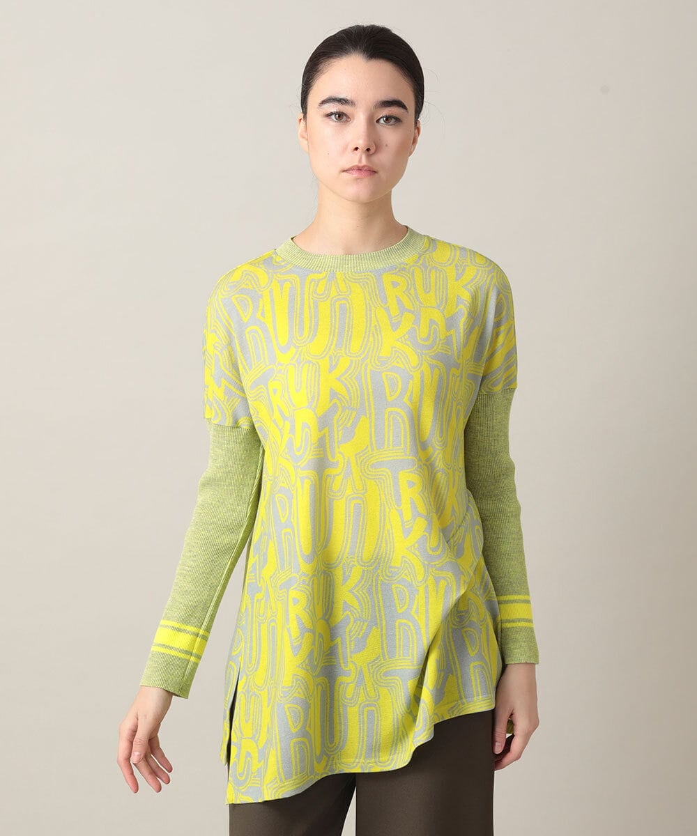 RSPED05490 TRUNK HIROKO KOSHINO(ヒロココシノ) ロゴプリントジョイントリブチュニック /日本製/洗える イエロー