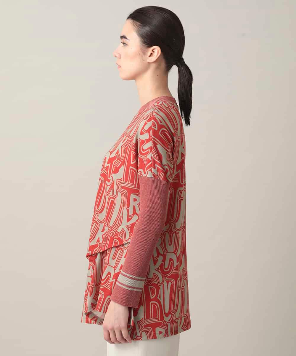 RSPED05490 TRUNK HIROKO KOSHINO(ヒロココシノ) ロゴプリントジョイントリブチュニック /日本製/洗える レッド