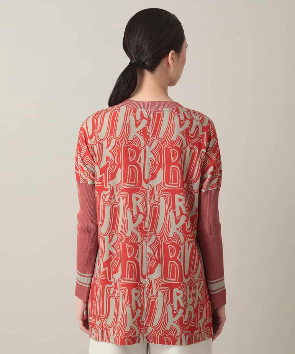 RSPED05490 TRUNK HIROKO KOSHINO(ヒロココシノ) ロゴプリントジョイントリブチュニック /日本製/洗える レッド