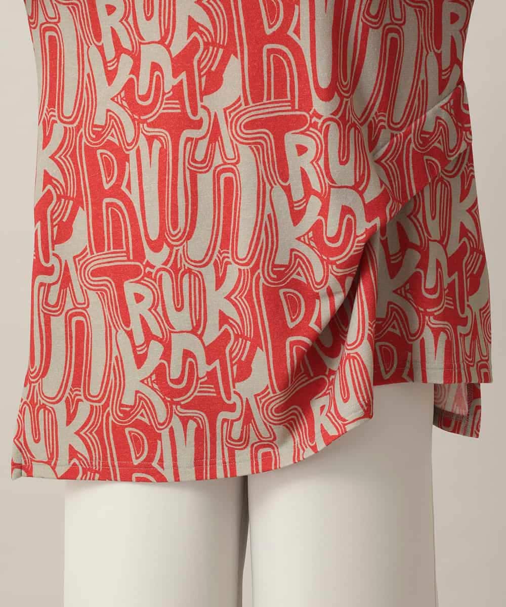 RSPED05490 TRUNK HIROKO KOSHINO(ヒロココシノ) ロゴプリントジョイントリブチュニック /日本製/洗える レッド