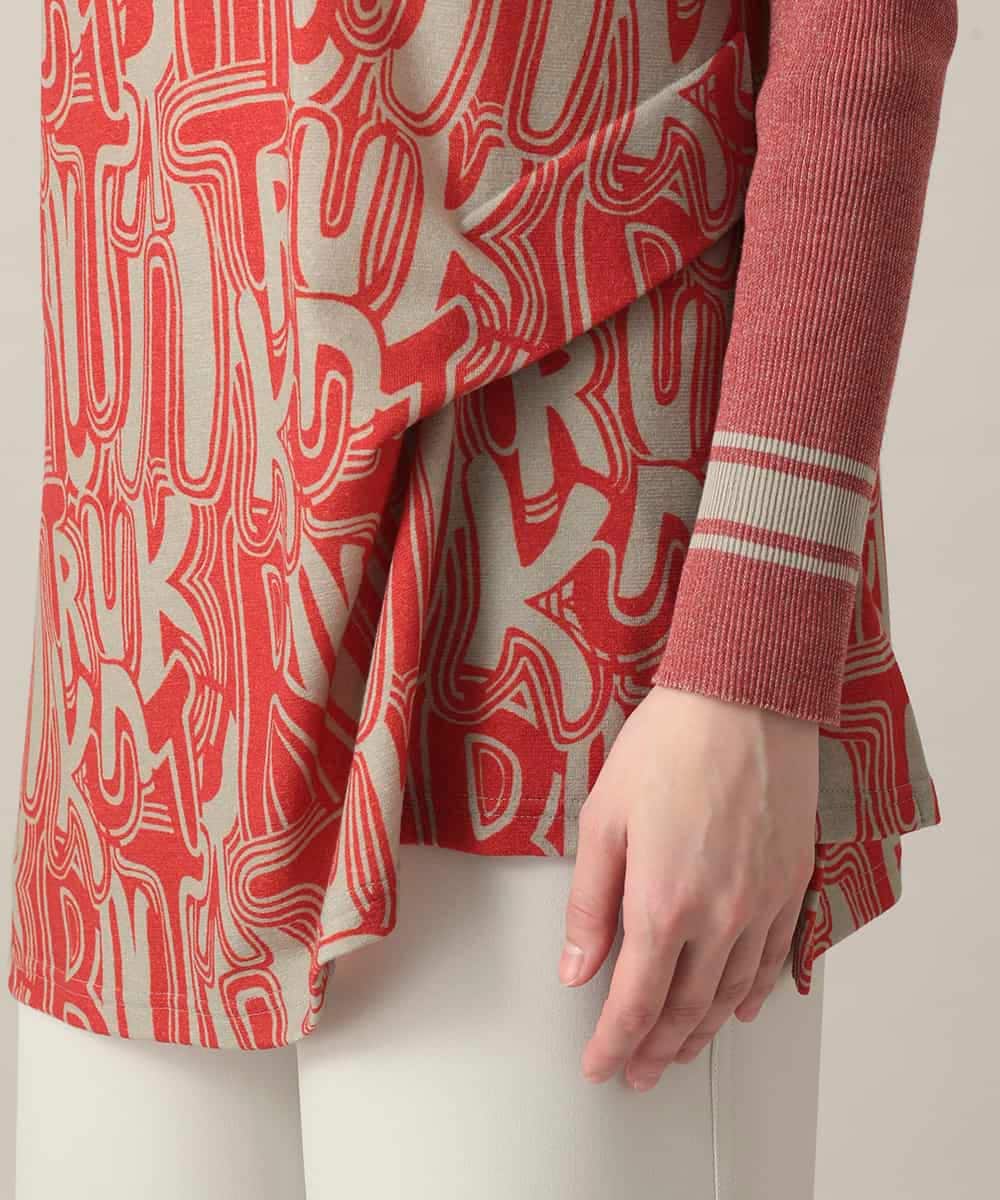 RSPED05490 TRUNK HIROKO KOSHINO(ヒロココシノ) ロゴプリントジョイントリブチュニック /日本製/洗える レッド