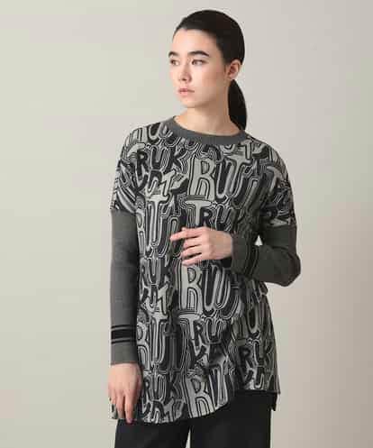 RSPED05490 TRUNK HIROKO KOSHINO ロゴプリントジョイントリブチュニック /日本製/洗える