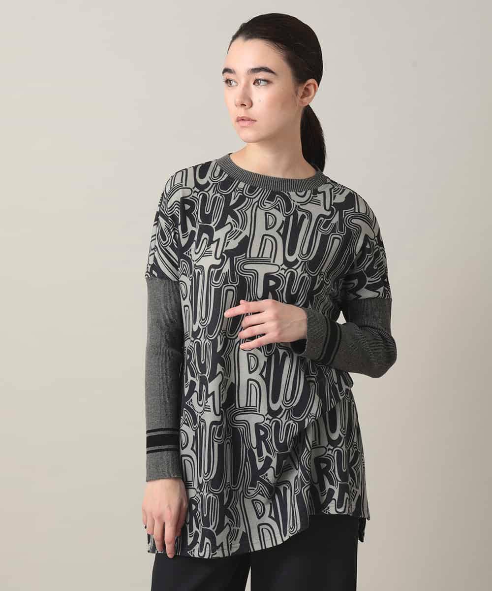 RSPED05490 TRUNK HIROKO KOSHINO(ヒロココシノ) ロゴプリントジョイントリブチュニック /日本製/洗える ブラック