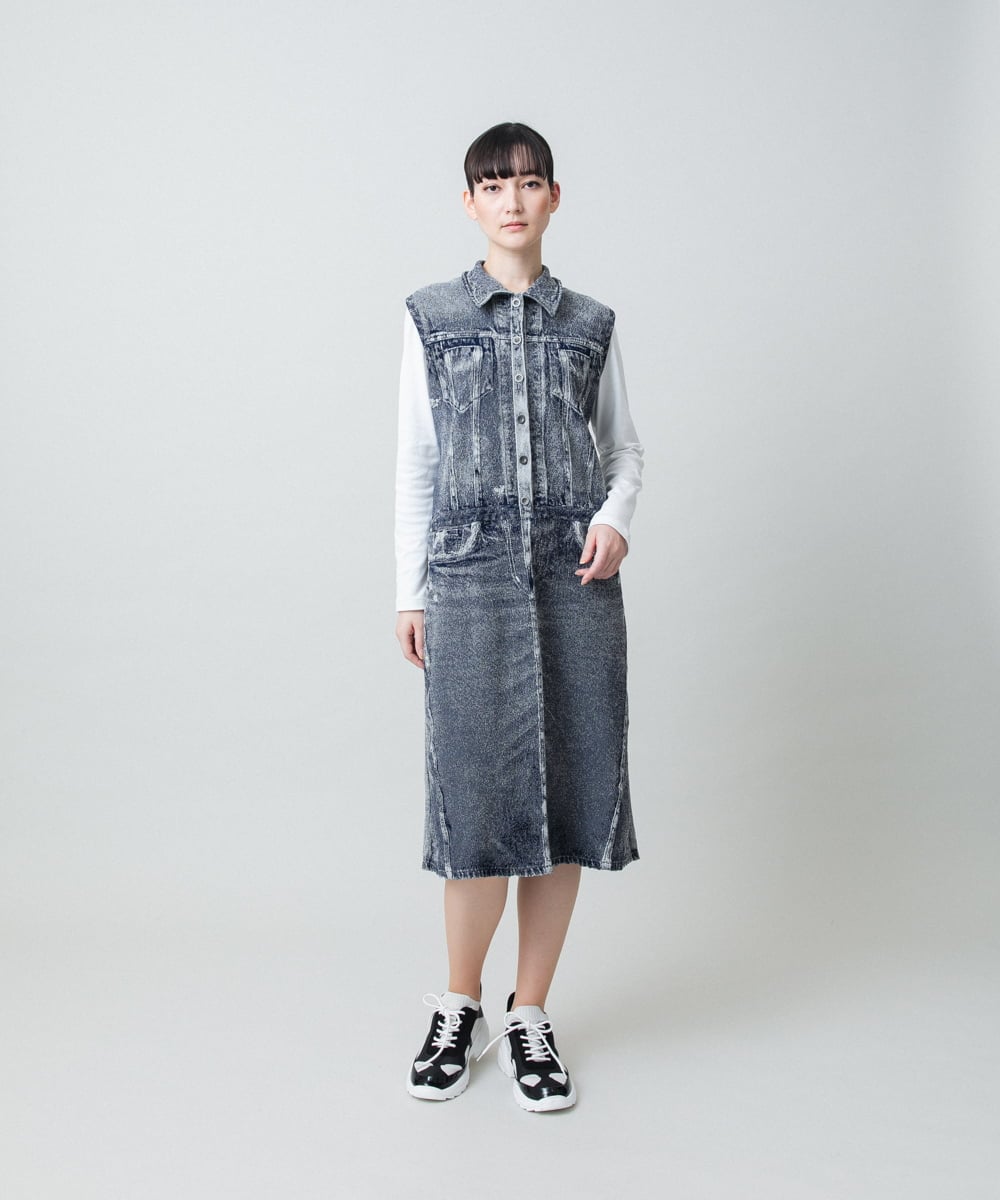 RSPFD03660 TRUNK HIROKO KOSHINO(ヒロココシノ) 【先行予約】立体ストレッチデニムワンピース /日本製/洗える ネイビー