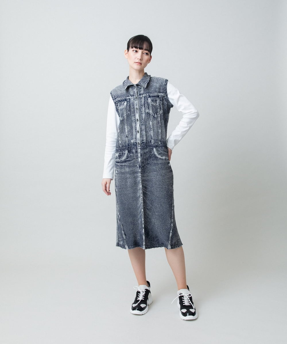 RSPFD03660 TRUNK HIROKO KOSHINO(ヒロココシノ) 【先行予約】立体ストレッチデニムワンピース /日本製/洗える ネイビー