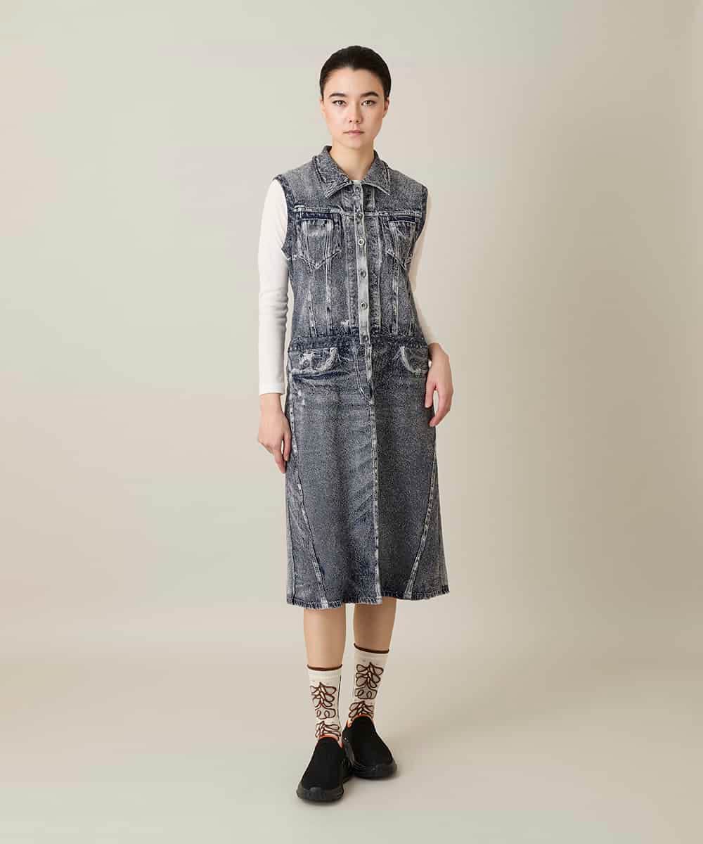 RSPFD03660 TRUNK HIROKO KOSHINO(ヒロココシノ) 立体ストレッチデニムワンピース /日本製/洗える ネイビー