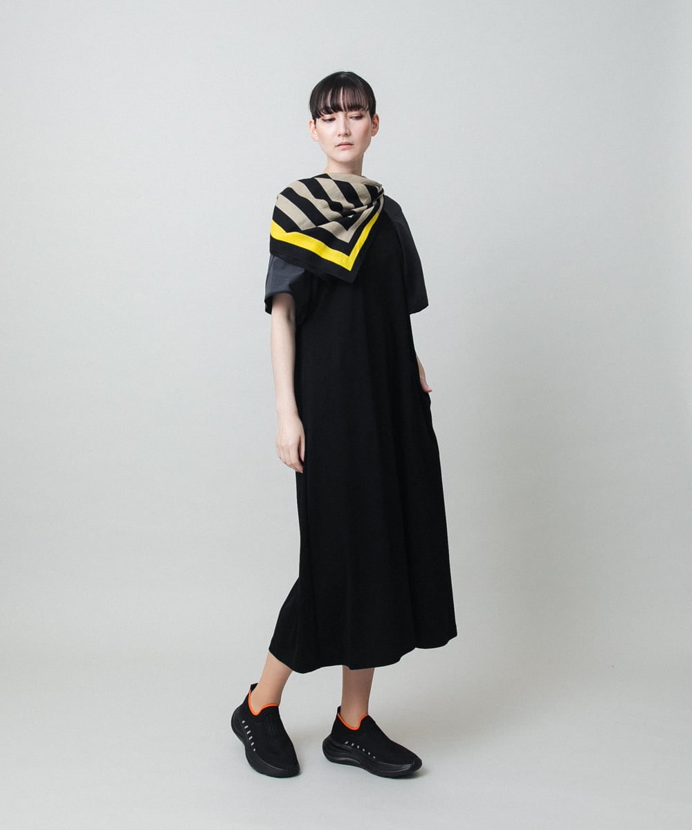 RSPFD12490 TRUNK HIROKO KOSHINO(ヒロココシノ) 異素材ドッキングワンピース/日本製/洗える ブラック