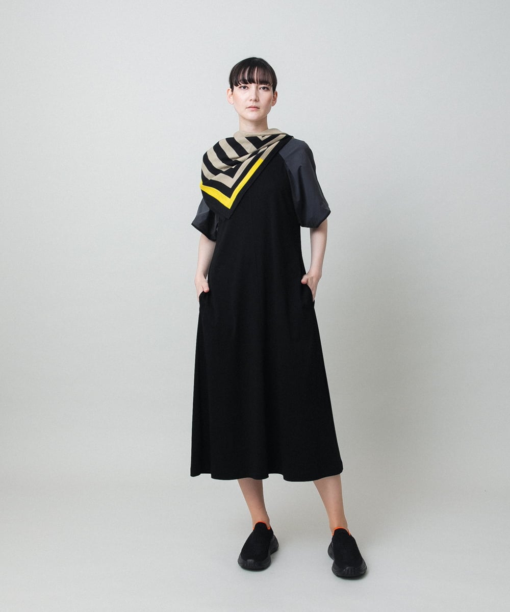 RSPFD12490 TRUNK HIROKO KOSHINO(ヒロココシノ) 異素材ドッキングワンピース/日本製/洗える ブラック