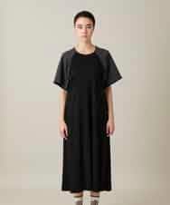 RSPFD12490 TRUNK HIROKO KOSHINO(ヒロココシノ) 異素材ドッキングワンピース/日本製/洗える ブラック