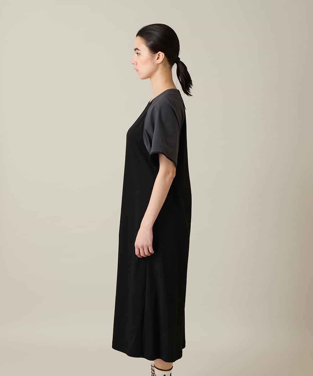 RSPFD12490 TRUNK HIROKO KOSHINO(ヒロココシノ) 異素材ドッキングワンピース/日本製/洗える ブラック