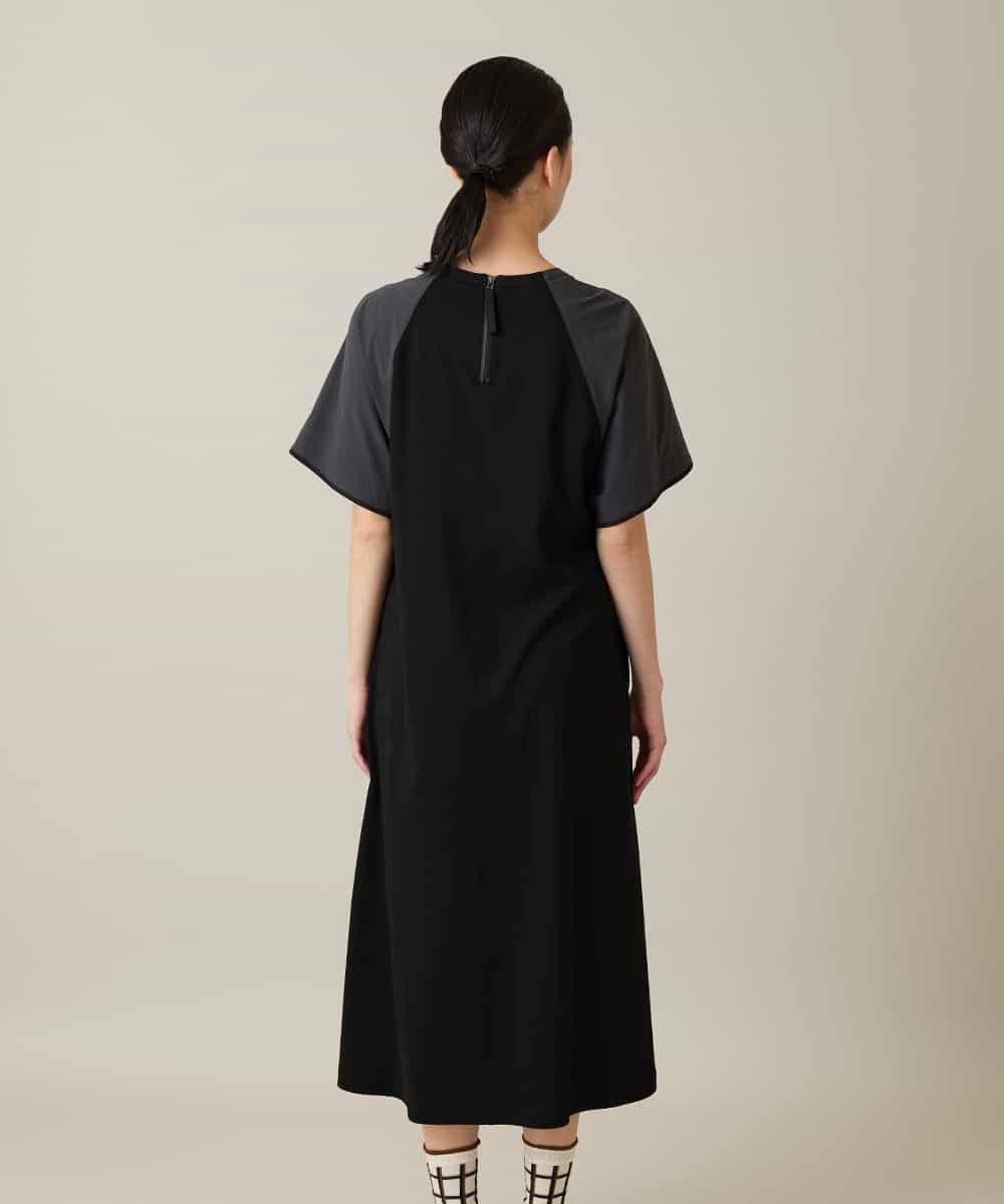 RSPFD12490 TRUNK HIROKO KOSHINO(ヒロココシノ) 異素材ドッキングワンピース/日本製/洗える ブラック