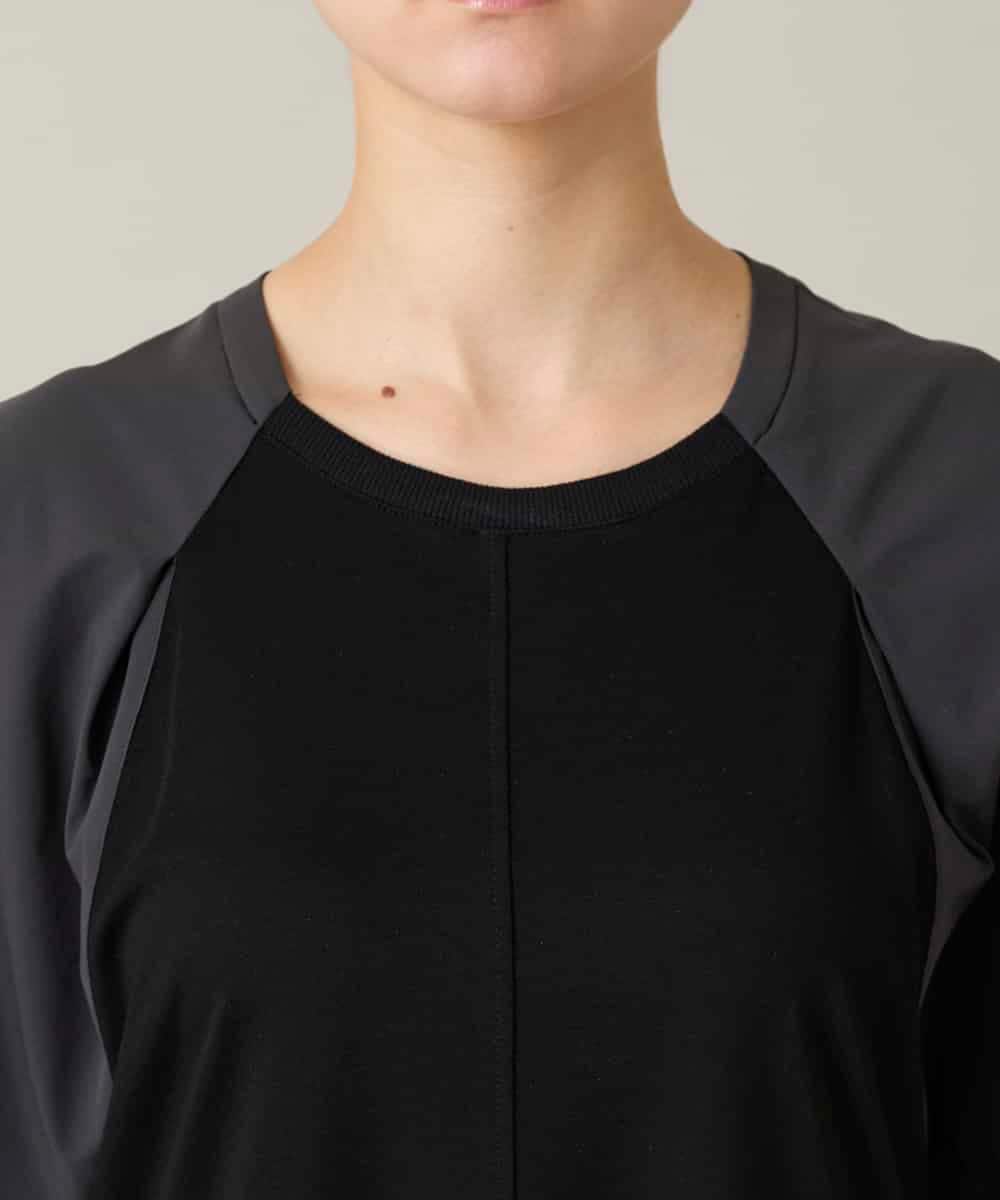 RSPFD12490 TRUNK HIROKO KOSHINO(ヒロココシノ) 異素材ドッキングワンピース/日本製/洗える ブラック