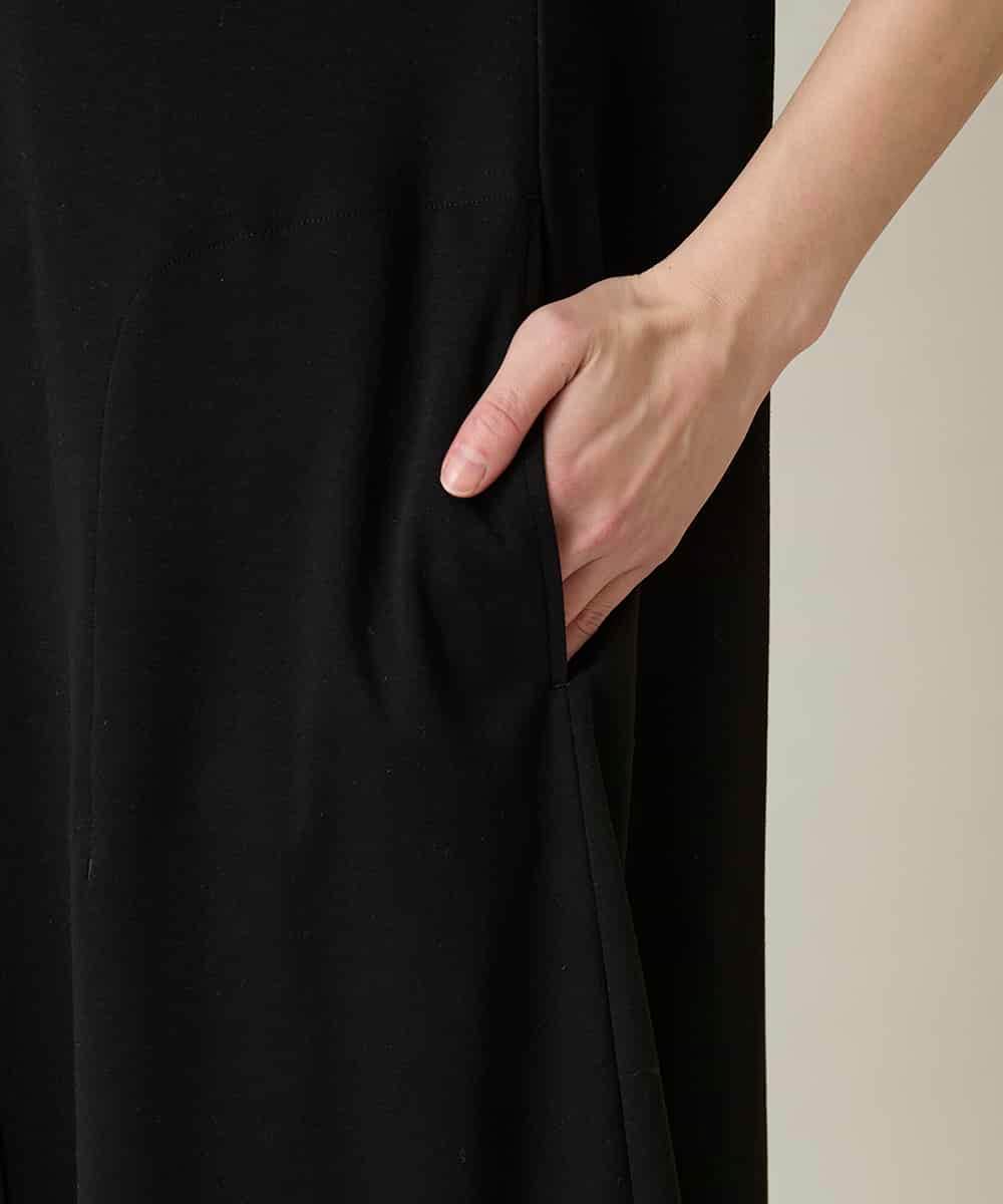 RSPFD12490 TRUNK HIROKO KOSHINO(ヒロココシノ) 異素材ドッキングワンピース/日本製/洗える ブラック