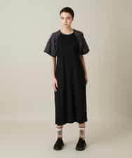 RSPFD12490 TRUNK HIROKO KOSHINO(ヒロココシノ) 異素材ドッキングワンピース/日本製/洗える ブラック