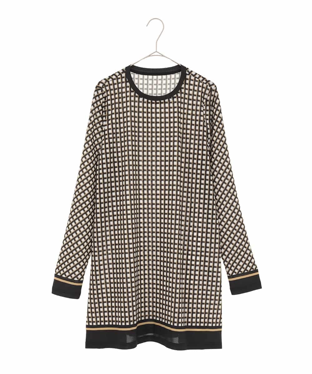 RSPFF30390 TRUNK HIROKO KOSHINO(ヒロココシノ) ファジーチェックチュニックプルオーバー/日本製/洗える ブラック