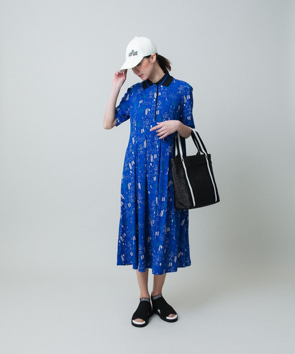 RSPGA10540 TRUNK HIROKO KOSHINO(ヒロココシノ) モチーフ総柄プリントワンピース /日本製/洗える ブラック